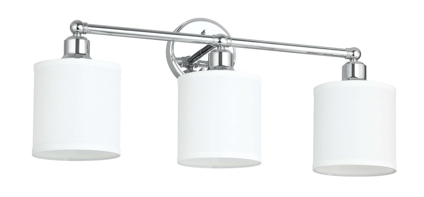 XiNBEi Lighting Wall Light, Bathroom Vanity Light with Fabric Shade, 3 Light Wall Fixture Chrome Finish for Bathroom XB-W1214-3-CH