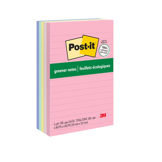 Post-it Greener Notes, 4 x 6 in, Sweet Sprinkles Collection, 5 Lined Pads