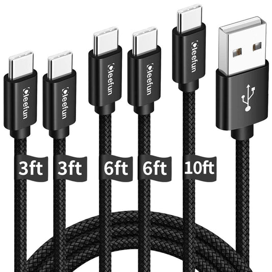 CLEEFUN USB C Cable, USB to USB C Cable, [5 Pack, 3/3/6/6/10 ft] Type C Charger Cable Fast Charging for iPhone 17 16 15 Pro Max Plus Air, for Samsung
