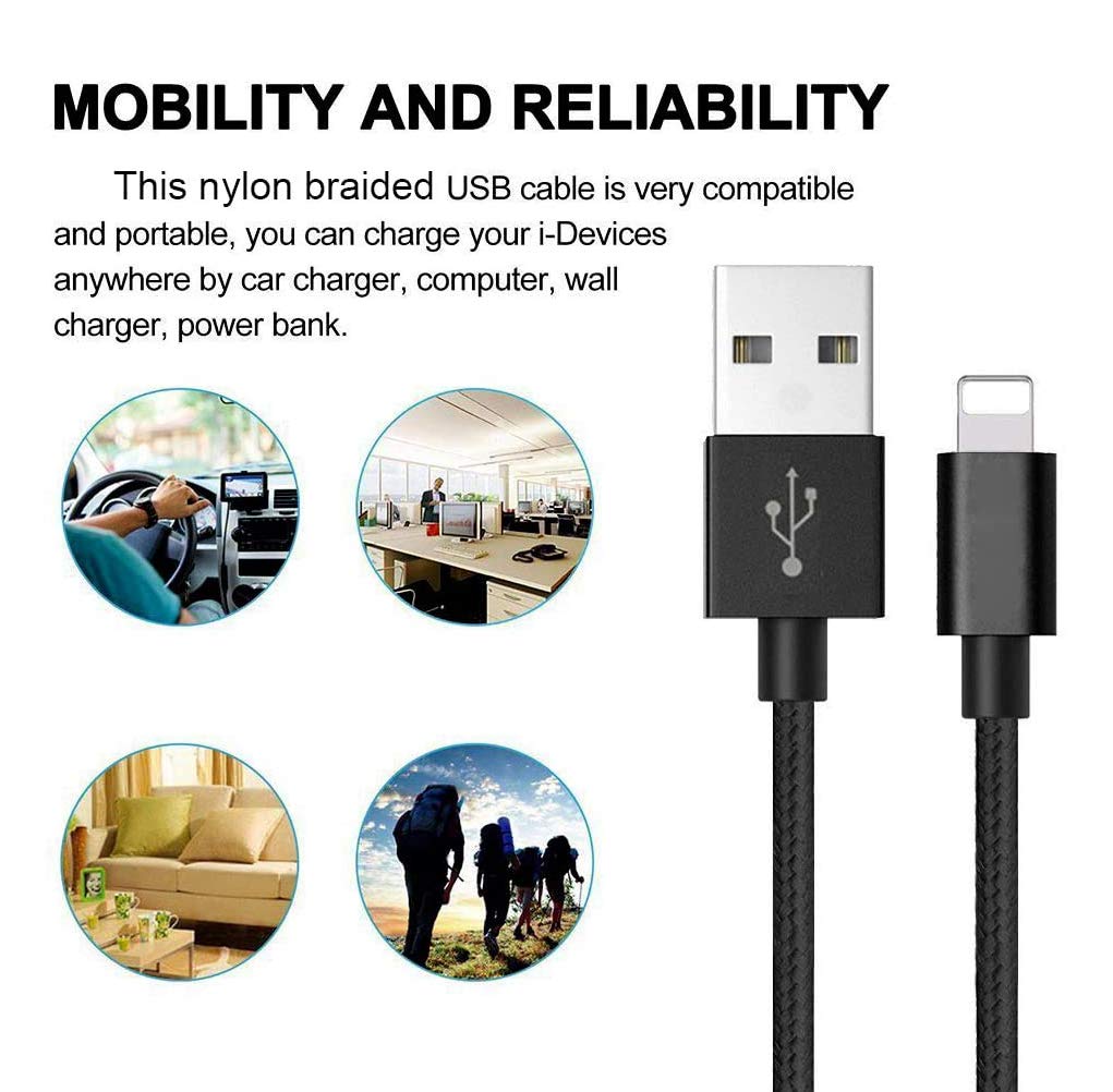 RoFI Compatible Phone Cable, [2Pack] 4FT Nylon Braided Fast Charging USB Cord Replcement for Phone X 8 8 Plus 7 7 Plus 6s 6s Plus 6 6 Plus 5 5S 5C SE…