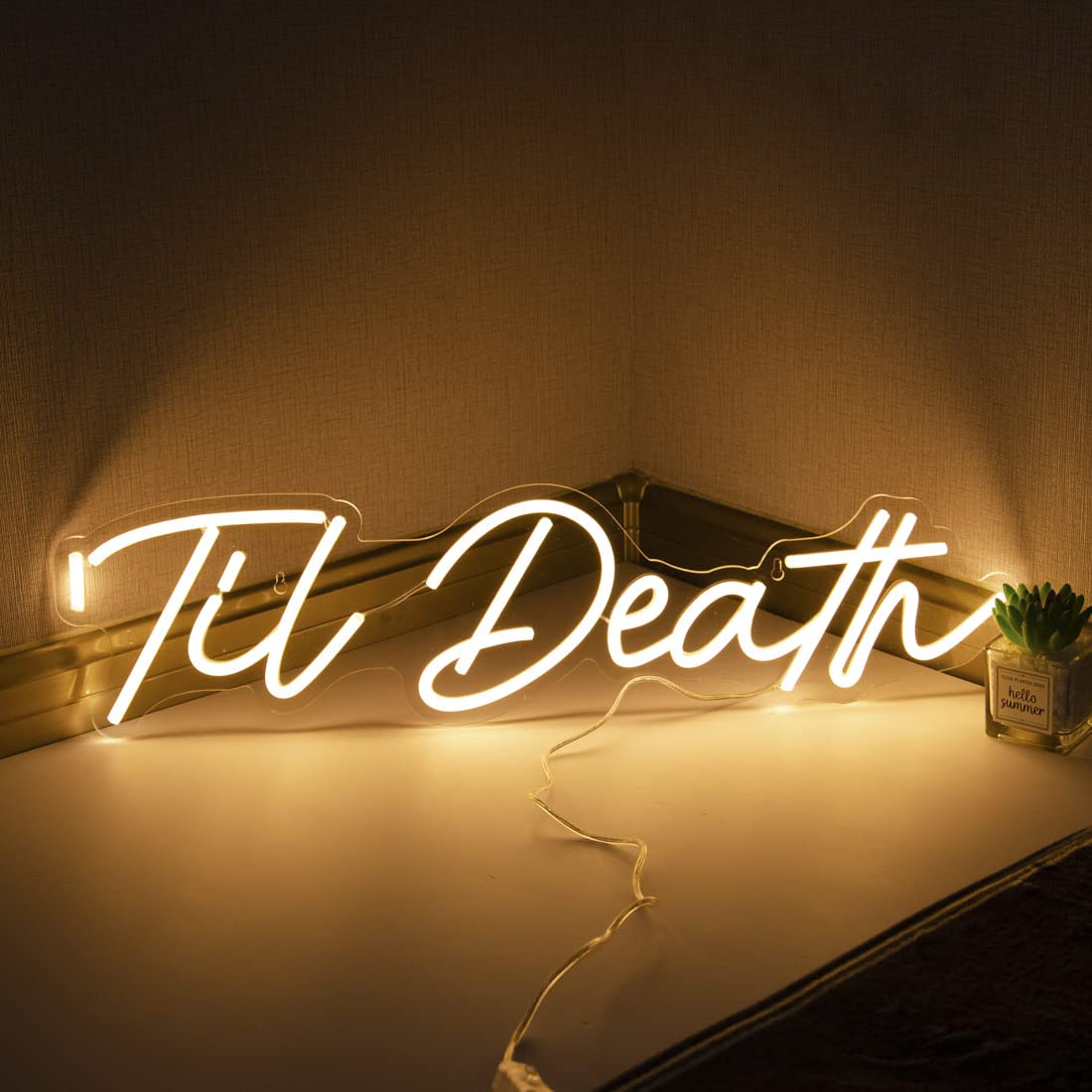 SYLHOME Large LED Neon Light Sign 'Til Death 24"X5.9" 12V Wedding Bridal Shower Neon Birthday Party Art Wall Decor Signs Bar Bedroom Living Room Decor