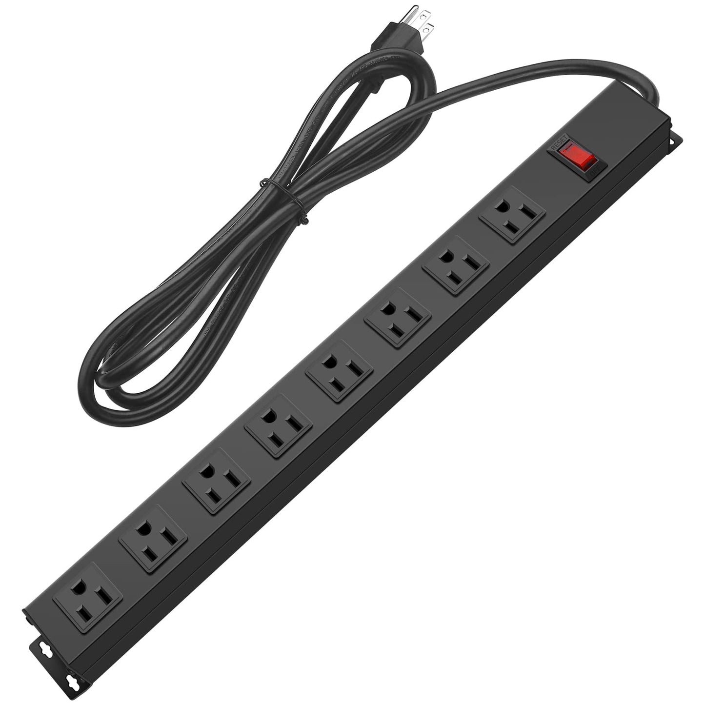 HHSOET Metal 8 Outlet Mountable Power Strip, Wall Mount Outlet Heavy Duty, Wide Spaced Commercial Shop Power Strip with Switch, 15A 125V 1875W, 6 FT