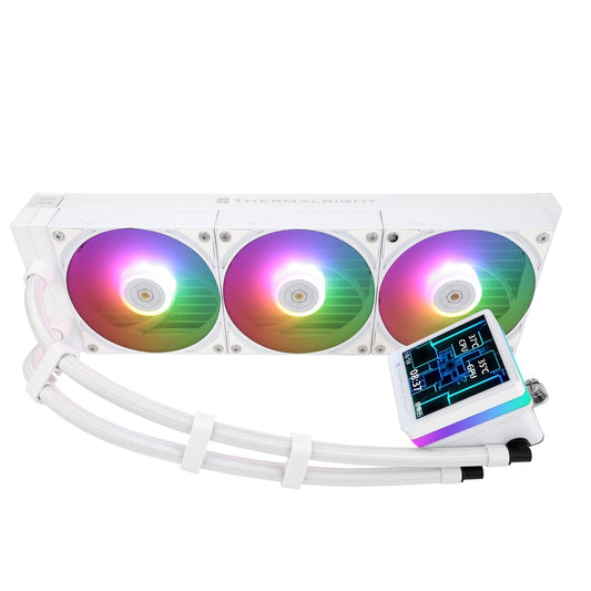 Thermalright Grand Vision 360 ARGB White CPU Water Cooler with 3 PWM Fans with 2150RPM,IPS LCD Screen with 480x480 Resolution,Liquid CPU Cooler