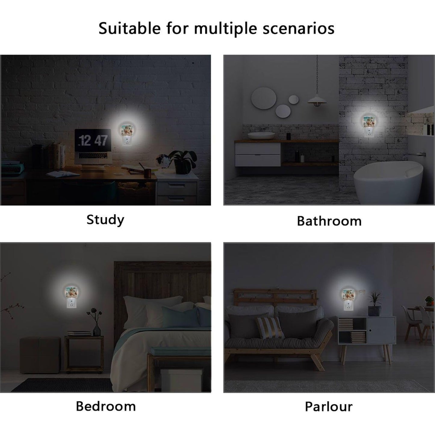 Vdsrup Summer Beach Starfishs Night Light Set of 2 Seashells Ocean Sea Plug-in LED Nightlights Auto Dusk-to-Dawn Sensor Lamp for Bedroom Bathroom