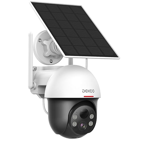 DEKCO Solar Security Camera Outdoor Wireless, Battery Powered, Panoramic Pan Tilt Zoom, Auto Motion Tracking, True 2K, Color Night Vision, Spotlight