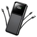 Portable Charger Power Bank with Built in Cable - 20000mAh Fast Charging 22.5W USB C Slim LED Display Battery Pack 5 Outputs & 3 Inputs for Travel
