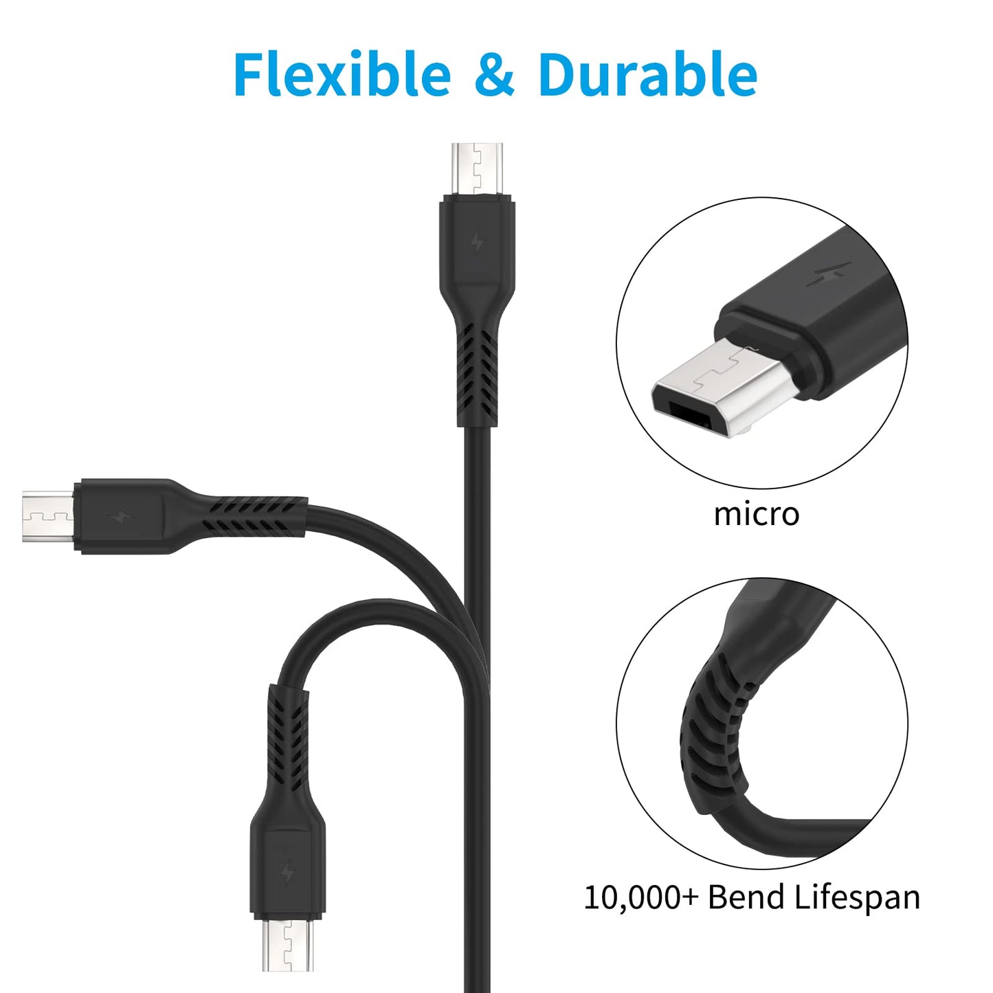 Short Micro USB Cable 1ft [5 Pack] USB 2.0 Micro USB Charging Cable Android Charger Cord for Samsung Galaxy S7 Edge S6 J7 Note 5 LG Kindle Sony PS4 TV