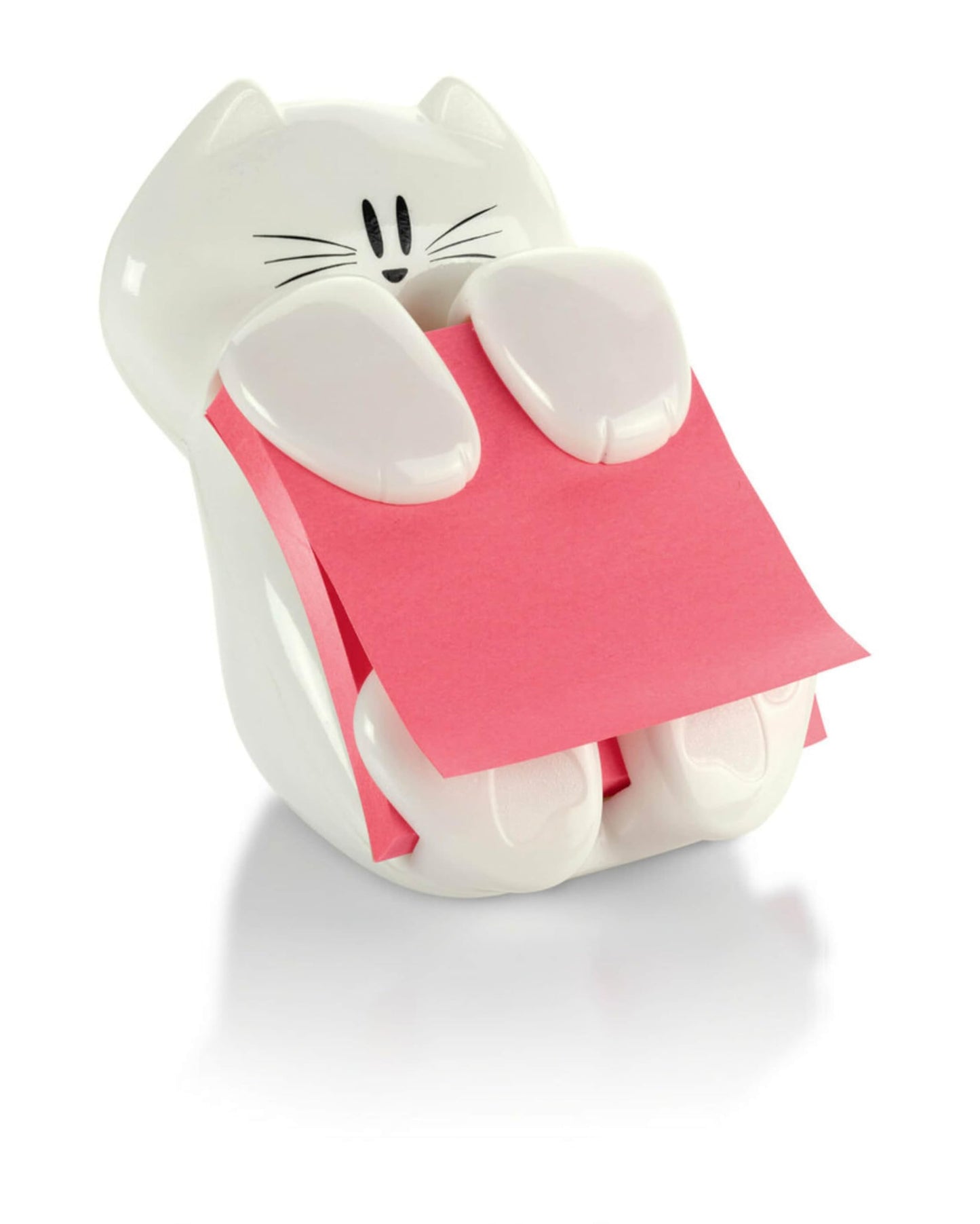 Post-it Dispenser, Sticky Note Holder, White Cat Design, Includes 45 Pop-Up Sheets of 3 in x 3 in Pink, Sticky Notes Holder for Desk, Classroom or