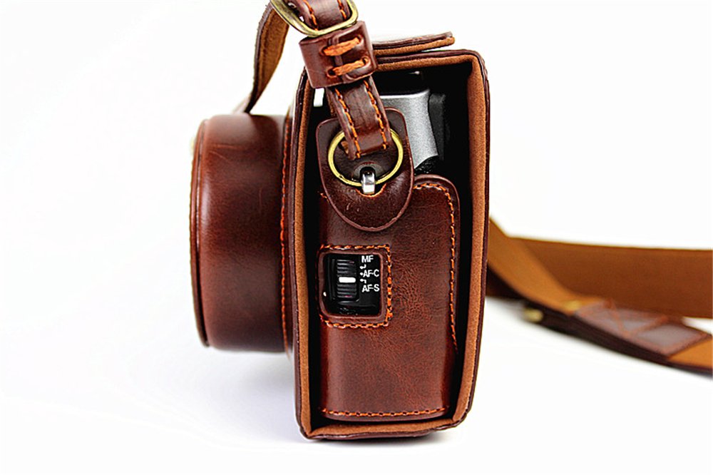 X100 Case, BolinUS Handmade PU Leather Fullbody Camera Case Bag Cover for Fujifilm Fuji X100 X100S X100T Bottom Opening Version + Neck Strap -Coffee