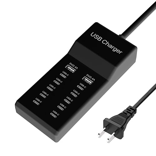 Multiple USB C Charger, 12 Ports USB Charging Station, 60W MultiPort Charger[10 USB-C+2 USB-A], USB Wall Charger, Desktop USB Charger