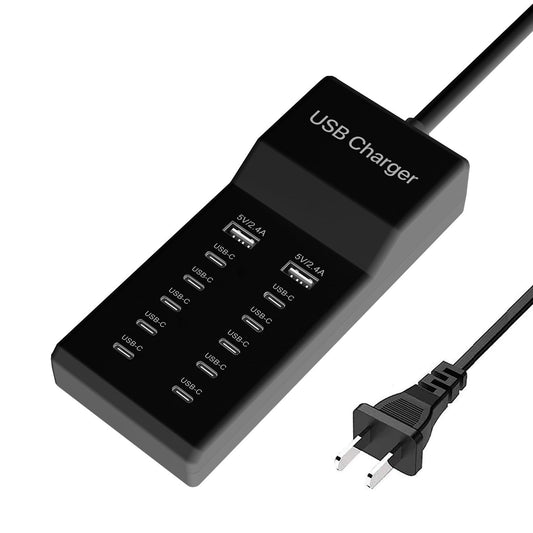 Multiple USB C Charger, 12 Ports USB Charging Station, 60W MultiPort Charger[10 USB-C+2 USB-A], USB Wall Charger, Desktop USB Charger
