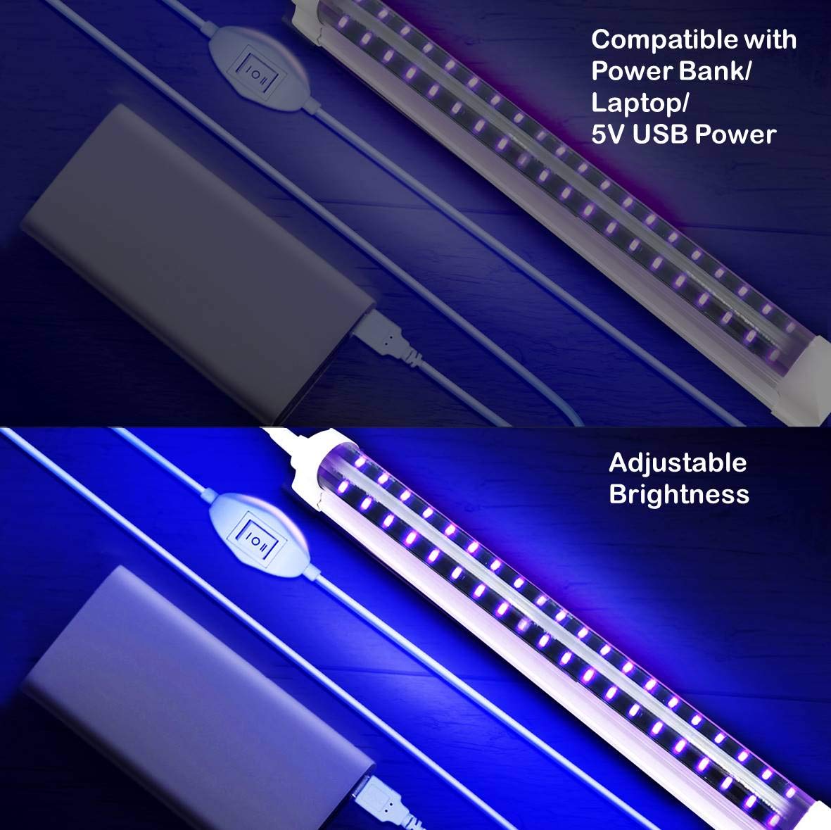 Wennyn LED Black Light, 10W USB Compatible UV LED Blacklight Tube for Blacklight Bulb Replacement, Glow in the Dark, Halloween, Posters, Blacklight