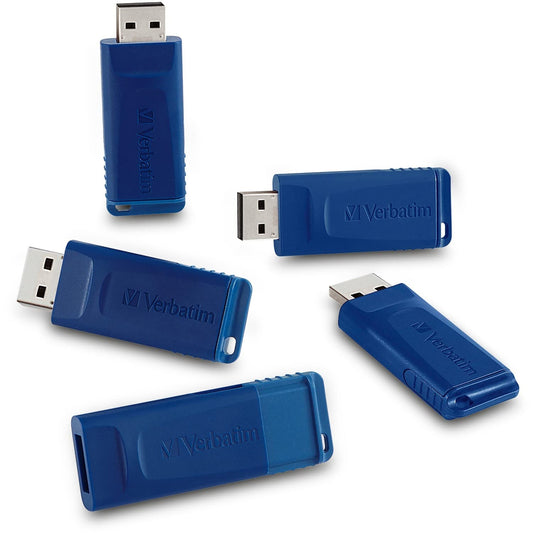 Verbatim 99810 16GB USB 2.0 Flash Drive - Cap-Less & Universally Compatible - 5 Pack - Blue