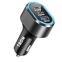TRON PD 50W Car Charger, 3-Port USB-A + USB-C + USB-C with LED Light Car Power Adapter PD/QC Fast Charging Cigarette Lighter for iPhone, iPad