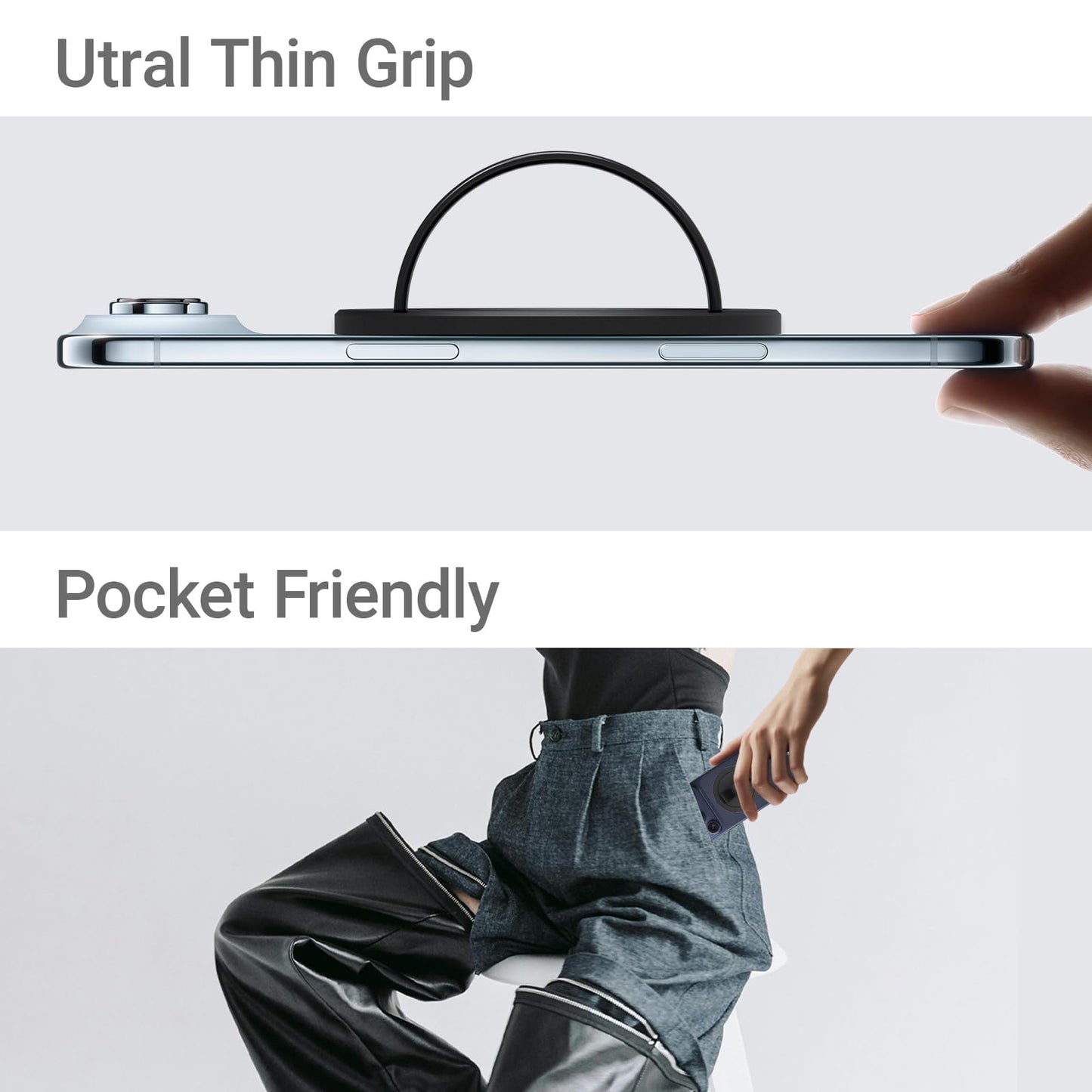 Gornergrat Grat 3 Lite for Magsafe Magnetic Phone Grip, [Nylon-core Silicone Strap] 360° Rotatable Phone Loop, Detachable Finger Holder Compatible