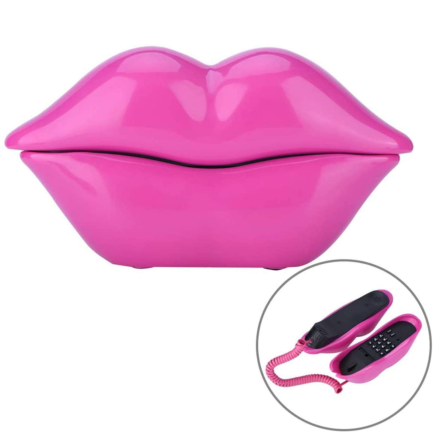 Lip Telephone, Advanced Home Telephone, Interesting Mouth Lip-Shaped Telephone, Funny Rose Red Lip Plastic Telephone Cable, Wire Phone Home