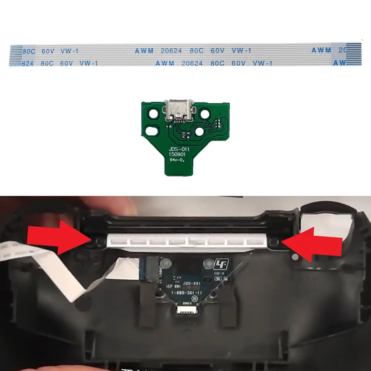 Onyehn JDS-011 Charging Port Assembly(with Flex Cable) for Sony PlayStation PS4 Controller, Repair Part Micro USB Adaptor Charger Socket Board