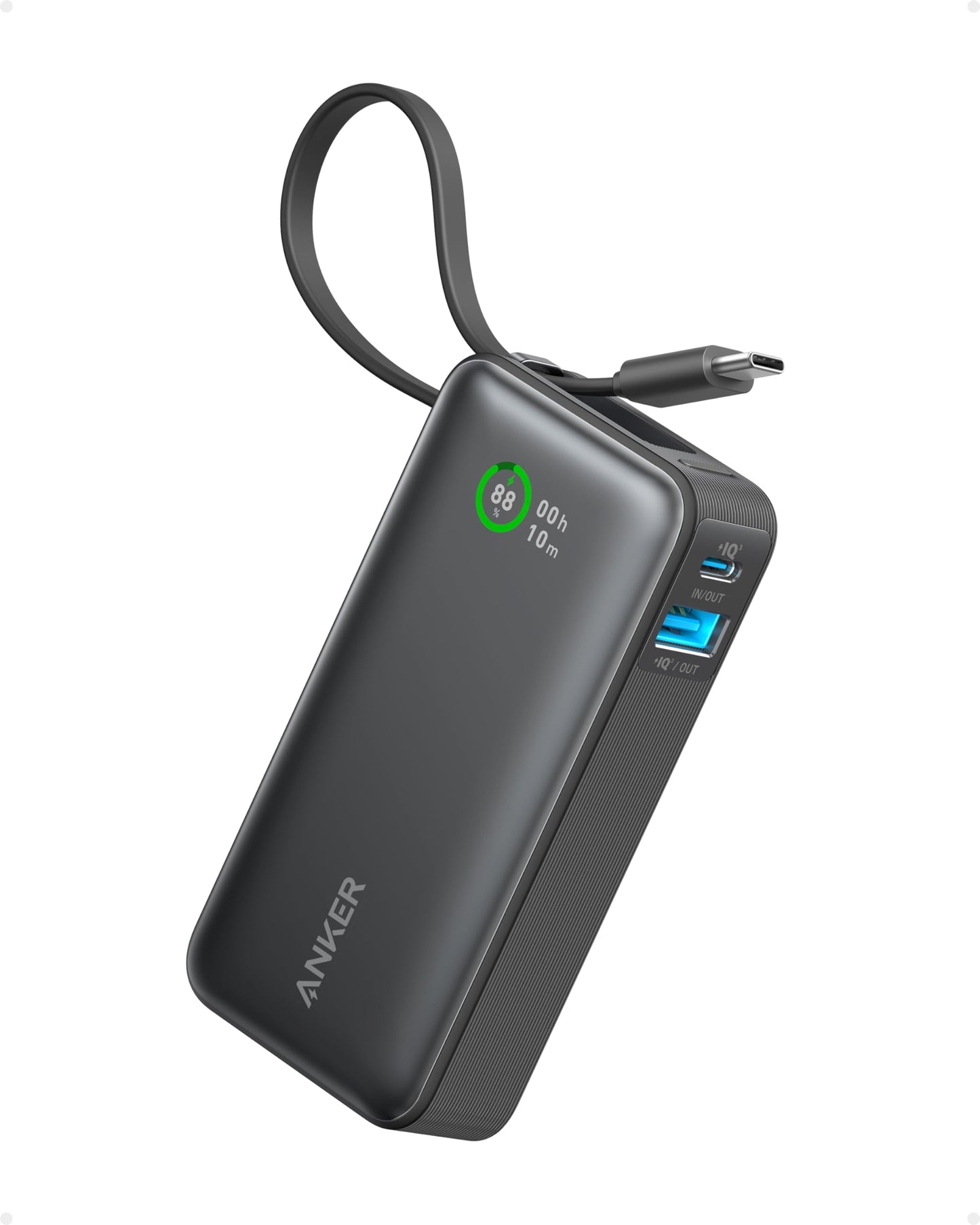 Anker Nano Power Bank,10,000mAh 30W Portable Charger,Built-in USB-C Cable