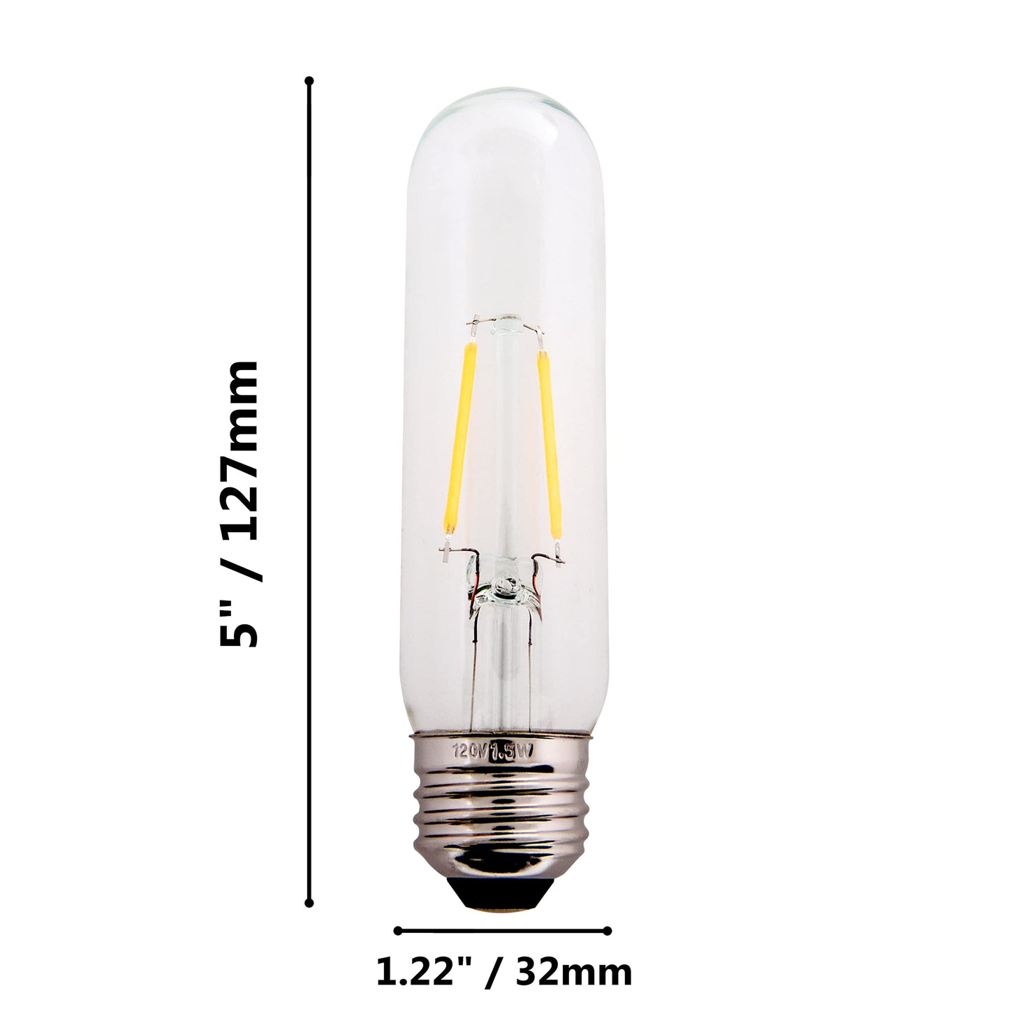 Creative Hobbies Clear 1.5W LED T10 Tubular Light Bulb - Nickel Plated E26 Medium Base (25 Watt Equivalent) | 4 Pack