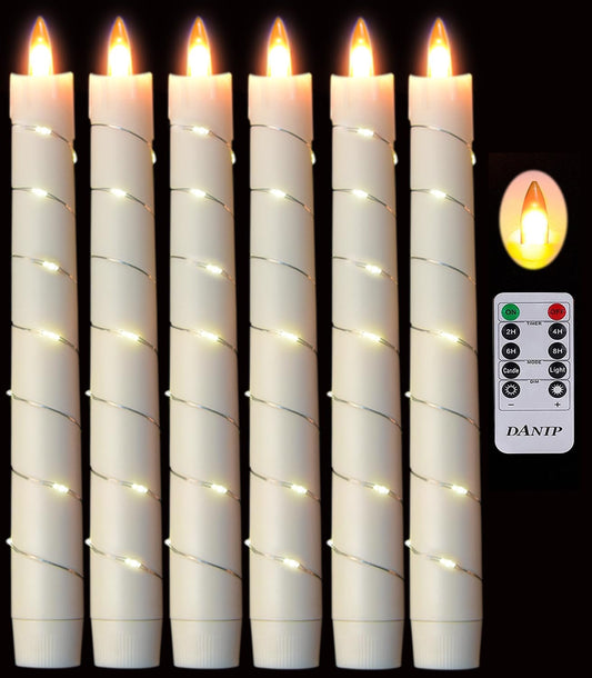 danip flameless Cone Candle, Patented Starlight String, with 11 Timing Key Remote Control, Battery Powered, Patented Simulated Flame, 6 Packs (Ivory