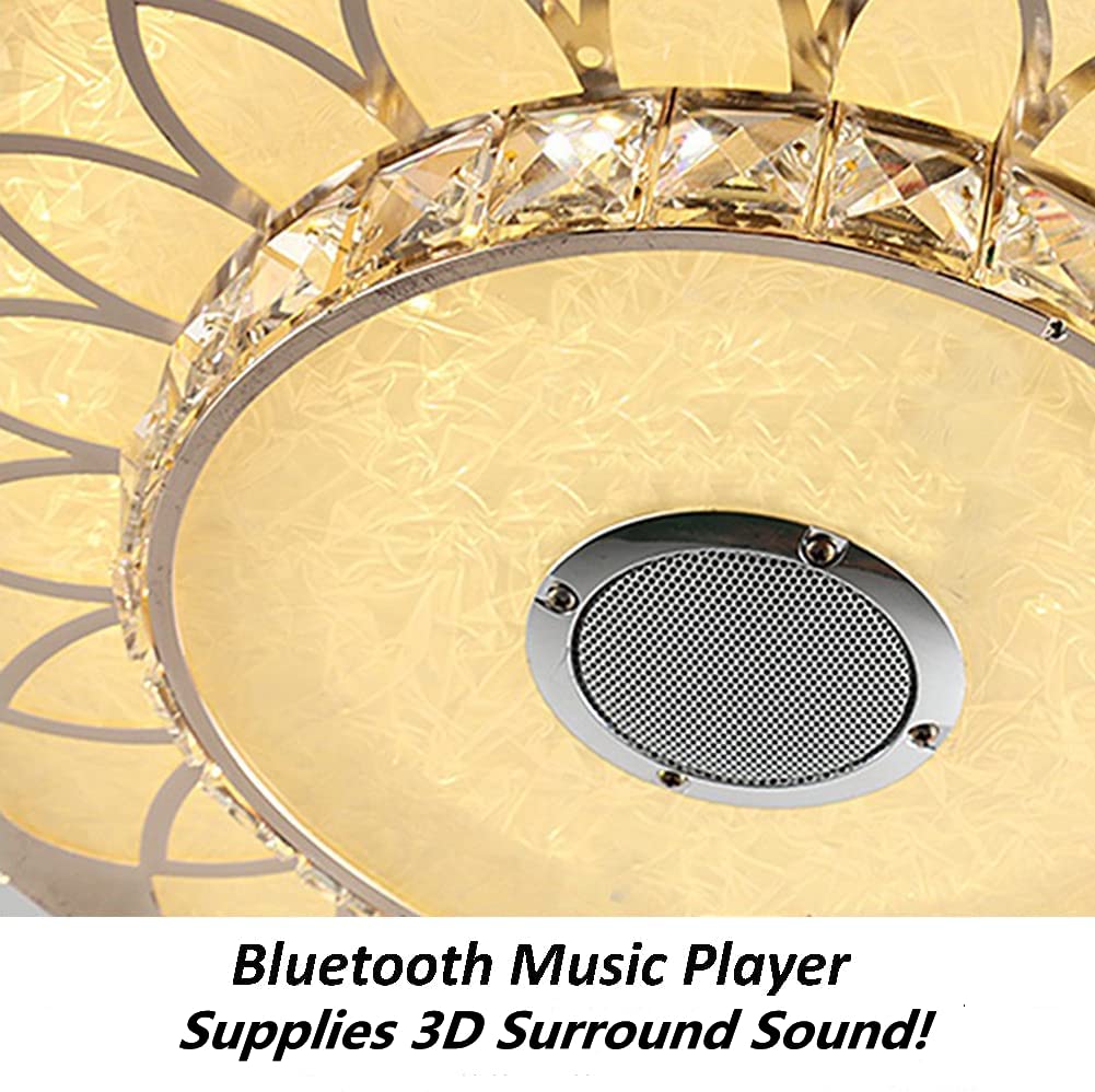 efperfect 42in Bluetooth Ceiling Fan with Lights Remote Control, Crystal Fandelier Retractable Blades LED Chandelier with Music Speaker Fan Fixtures