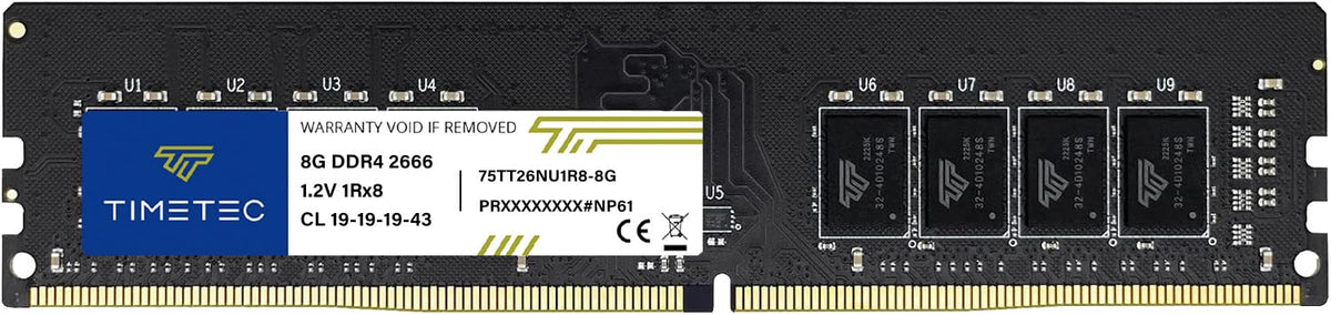 Timetec 8GB DDR4 2666MHz (PC4-2666V) PC4-21300 UDIMM Desktop RAM - 288-Pin 1.2V CL19 Non-ECC Unbuffered DIMM Memory Module Upgrade