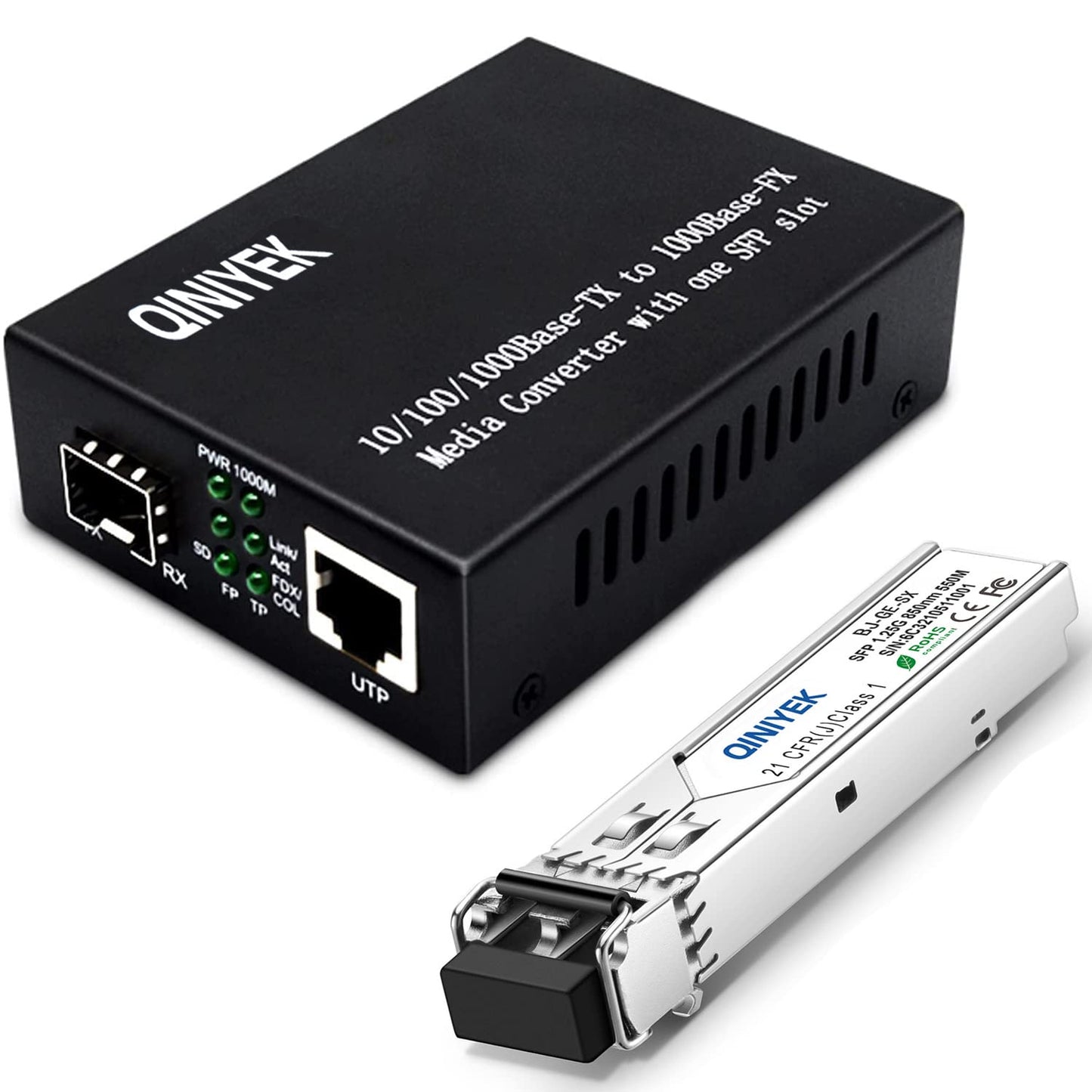 QINIYEK Gigabit Fiber Ethernet Media Converter?10/100/1000Base-Tx to 1000Base-SX Open SFP Slot with Gigabit modules?Multimode Dual LC Fiber?up to 550M