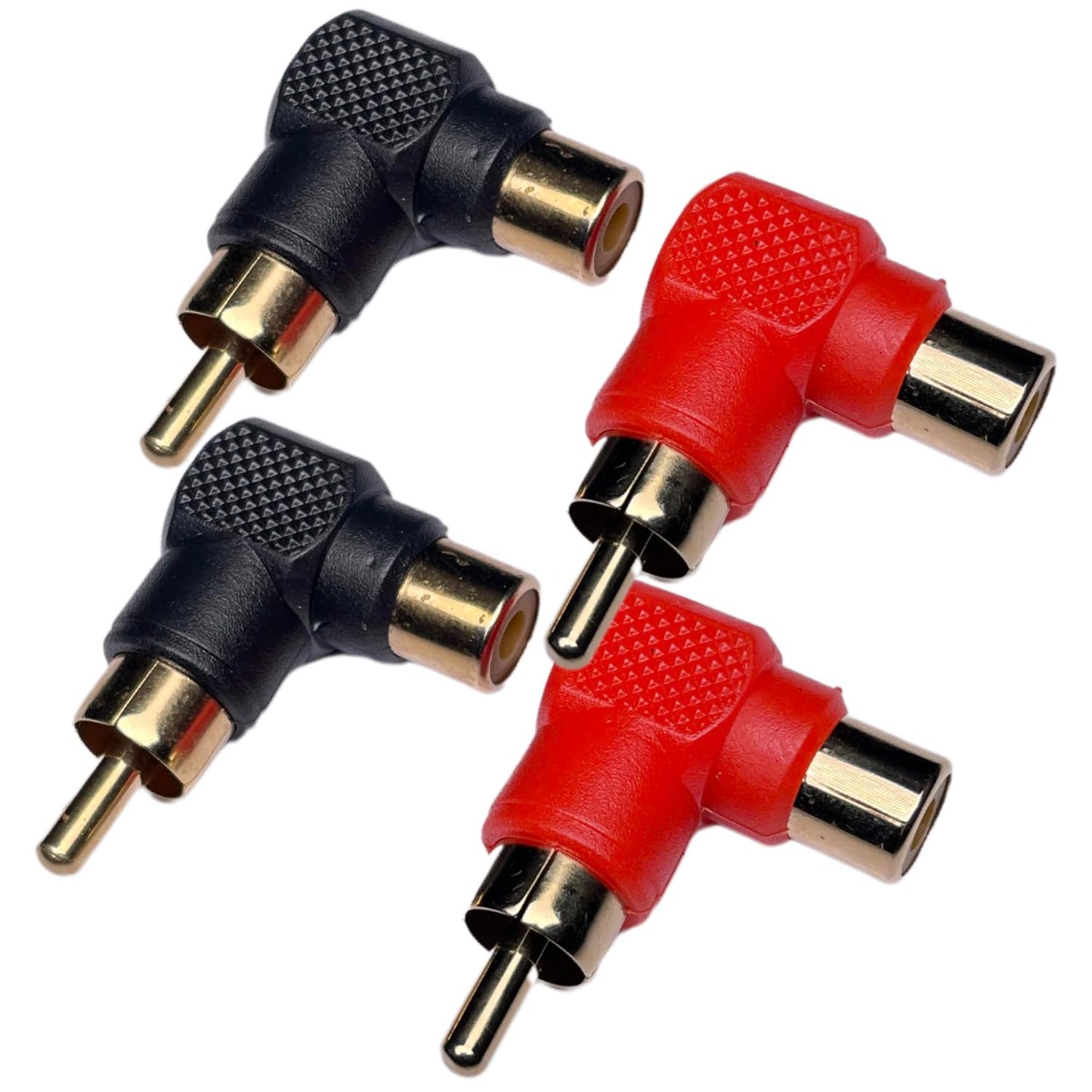 CESS Right Angle RCA Male to Female Adapter, 90 Degree Audio Video Elbow, Red Black 4 Pack