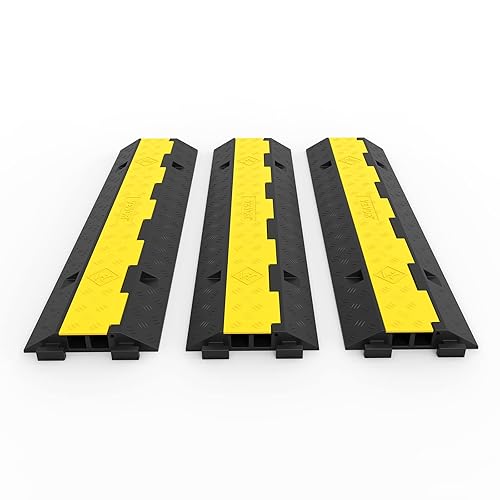 Happybuy 3 Pack of 2 Channel 11000lbs per Axle Capacity Protective Wire Cord Ramp Driveway Rubber Traffic Speed Bumps Cable Protector