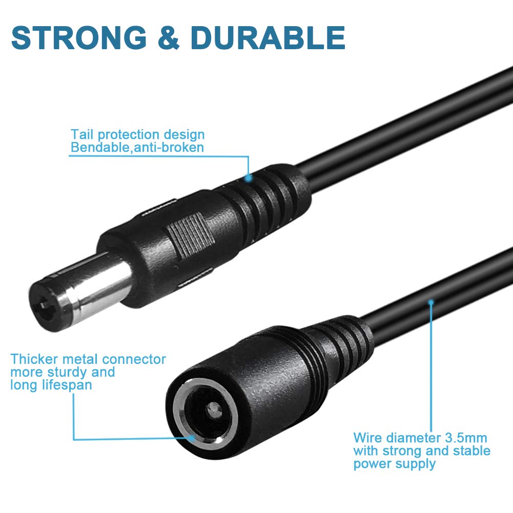 Dc Power Extension Cable,5.5mm x 2.1mm 12v Extension Cord 13FT Security Camera Cable DC Male to Female Extender Wire for CCTV IP Indoor Camera Dvr