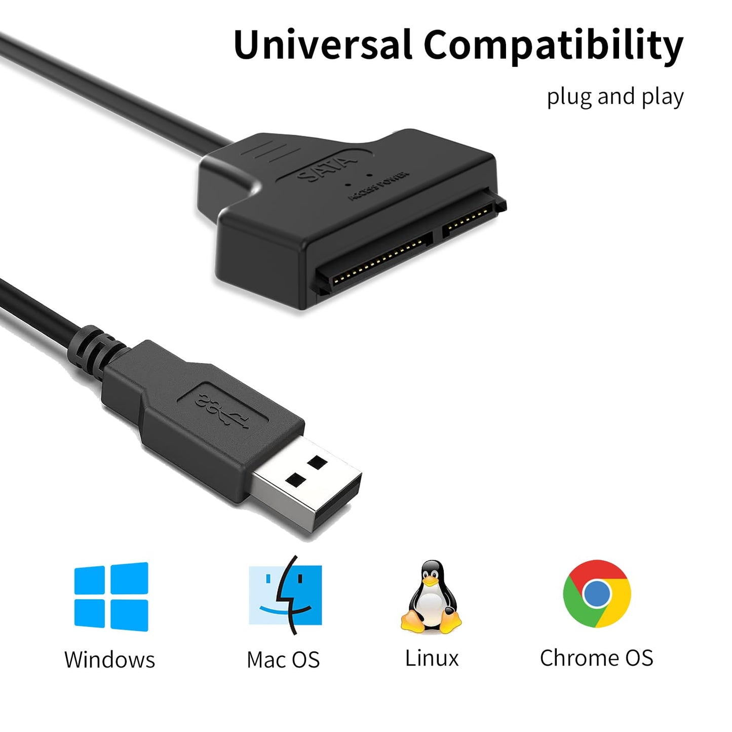 Cinolink SATA to USB Cable -USB 3.0 to 2.5” SATA III Hard Drive Adapter - External Converter for SSD/HDD Data Transfer