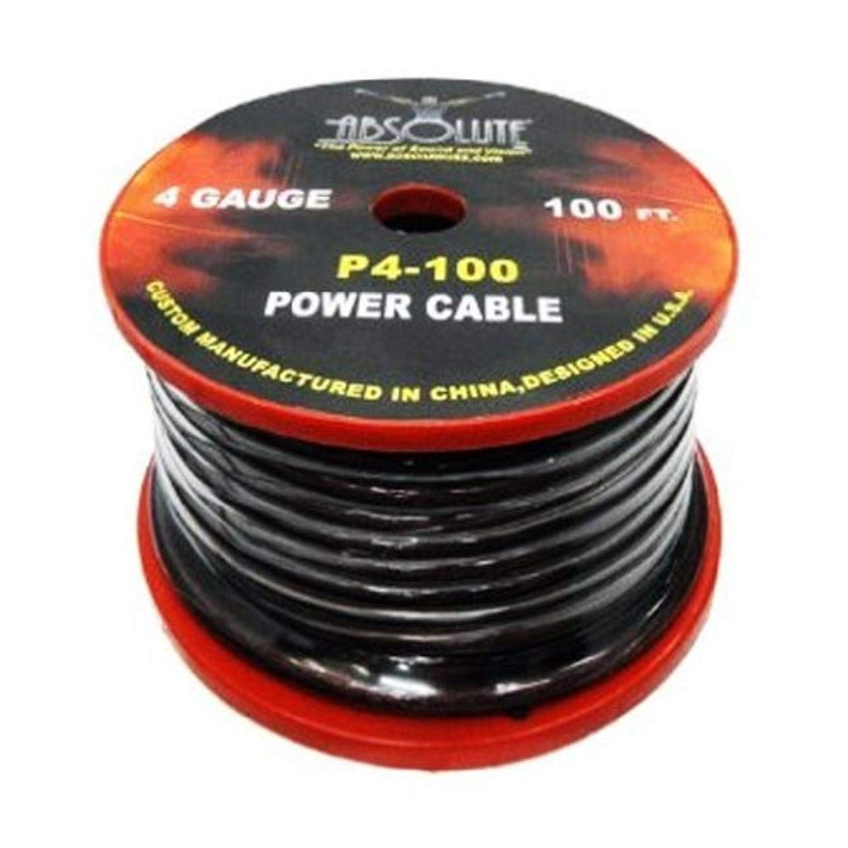 Absolute P4100BK 4 Gauge 100ft Spool Power Wire Cable (Black)