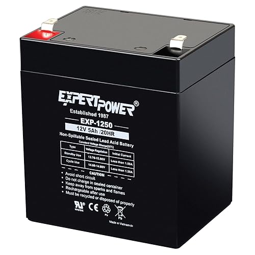 ExpertPower EXP1250-12V 5Ah Rechargeable SLA Battery for Security System, UPS, Garage Door Opener Replacement, Fire Alarm Batteries, Sealed Lead…