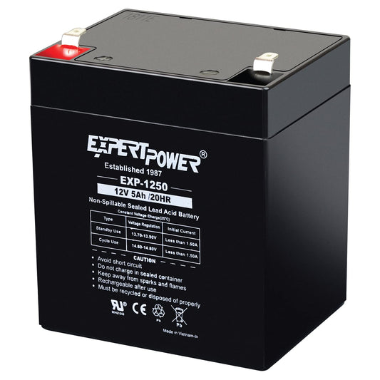 ExpertPower EXP1250-12V 5Ah Rechargeable SLA Battery for Security System, UPS, Garage Door Opener Replacement, Fire Alarm Batteries, Sealed Lead…