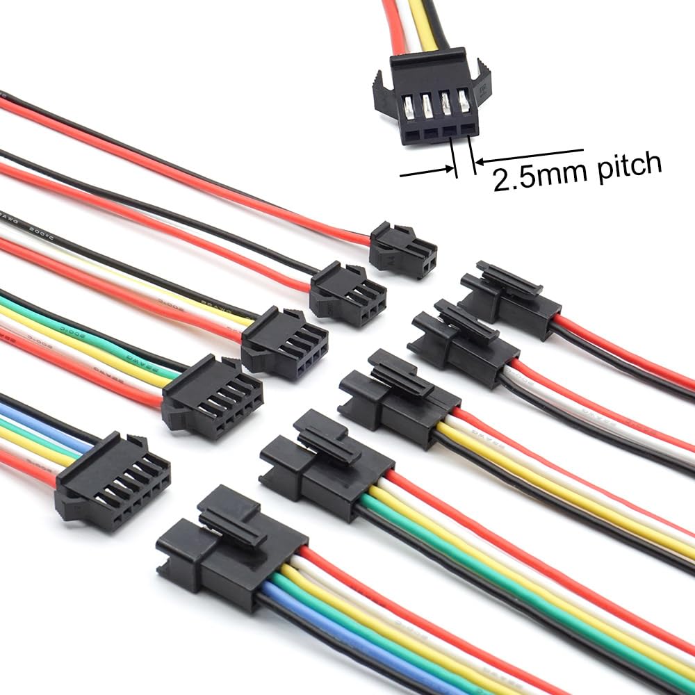 SM 2.5mm Connectors Male Female Plugs Sockets with 22AWG Pre-Crimped Silicone Cables Wire Compatible with JST SM Connectors 2.5mm 2.54mm Pitch 2 3 4 5