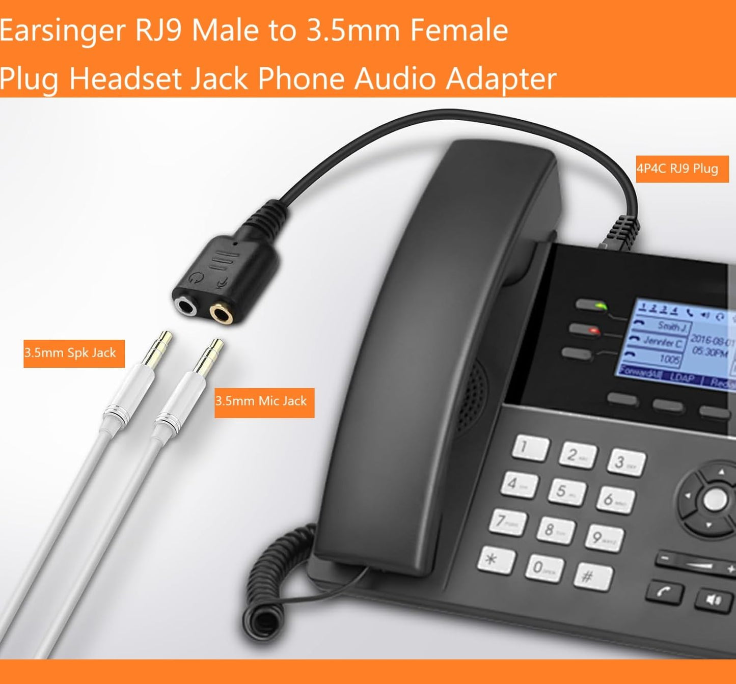 Earsinger RJ9 Male to 3.5mm Female Plug Headset Jack Phone Adapter Cable PC Dual 3.5mm Headset to RJ9/RJ10/RJ22 Phone Adapter