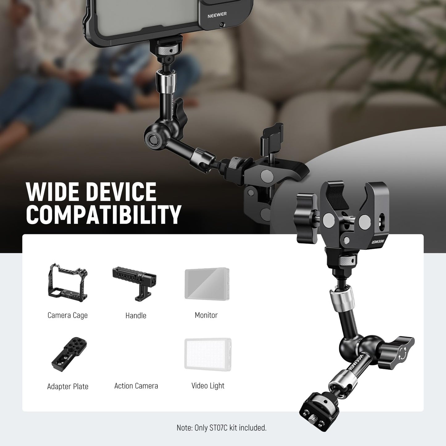 NEEWER 7" Articulating Magic Arm Clamp Mount with Super Clamp, Camera Monitor Mount with 1/4" 3/8" ARRI Locating Pins & Holes for DSLR Action Camera