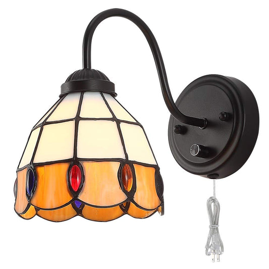 DENGMALL Tiffany Dimmable Wall Mount Lamp, Industrial Vintage Gooseneck Wall Sconce Lighting with Plug in Cord and Switch for Bedroom Nightstand