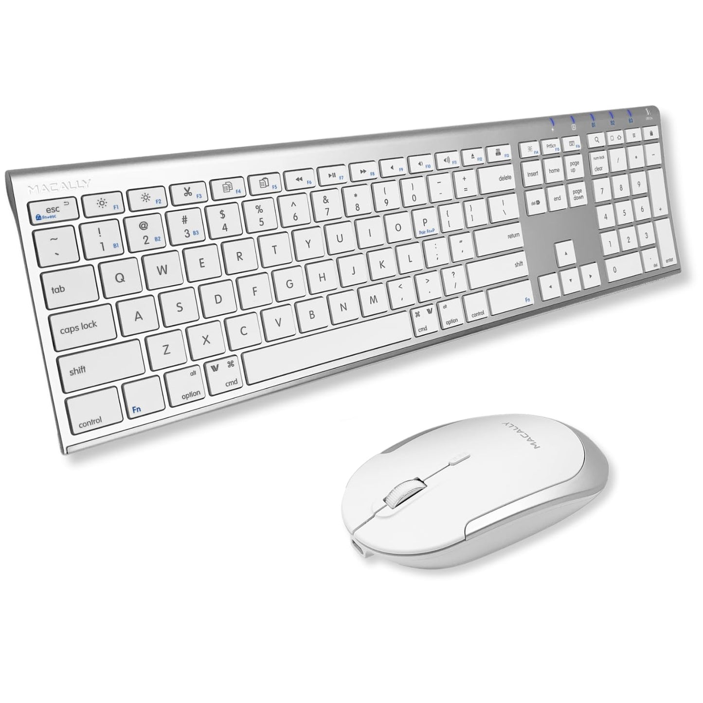 Macally Premium Bluetooth Keyboard and Mouse for Mac | Compatible Wireless Apple Keyboard and Mouse Combo (110 Keys Multi-Device Rechargeable)