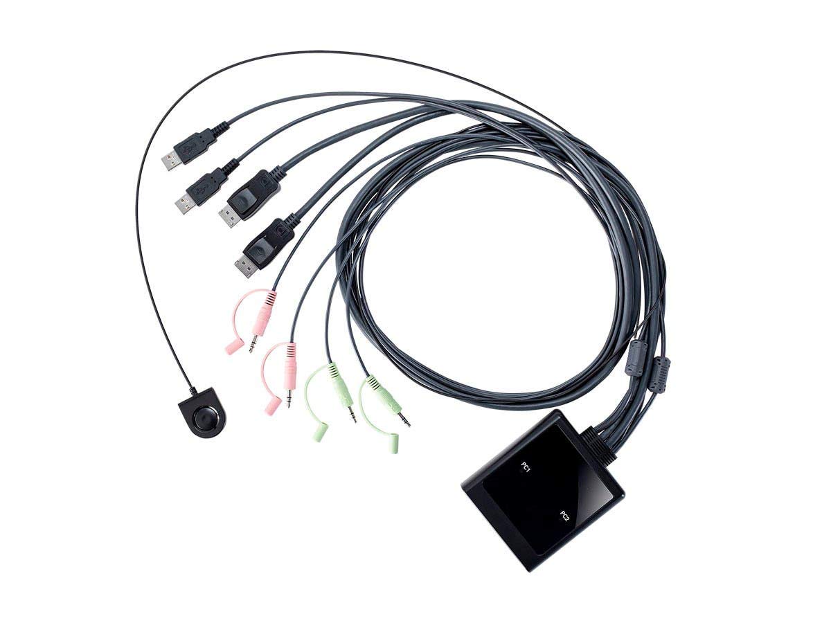 Monoprice 2-Port USB DisplayPort Cable KVM Switch, 4096x2160@30Hz with Remote Port Selector, Supports Microphone and Speakers
