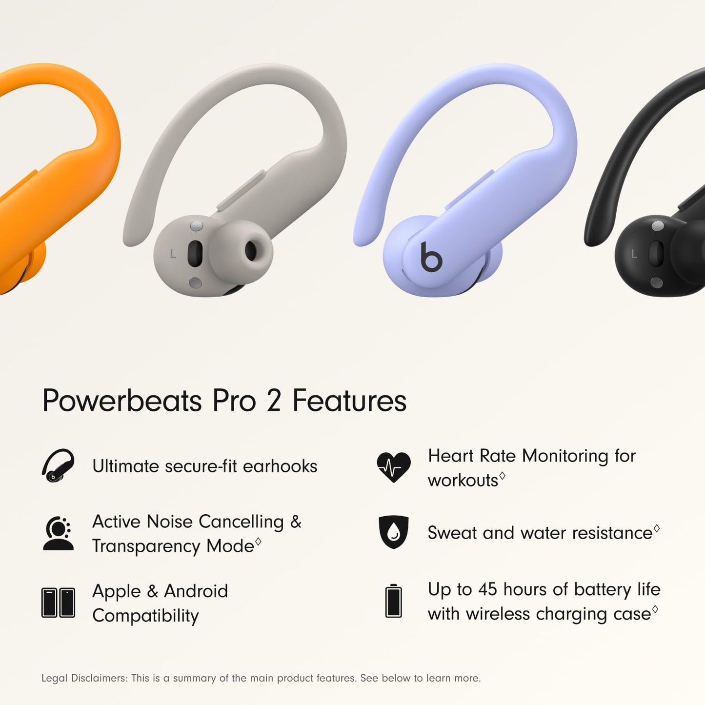 Beats PowerBeats Pro 2 Wireless Bluetooth Headphones - Noise Cancellation, Heart Rate Monitor, IPX4, Up to 45 Hours of Battery Life and Charging Case