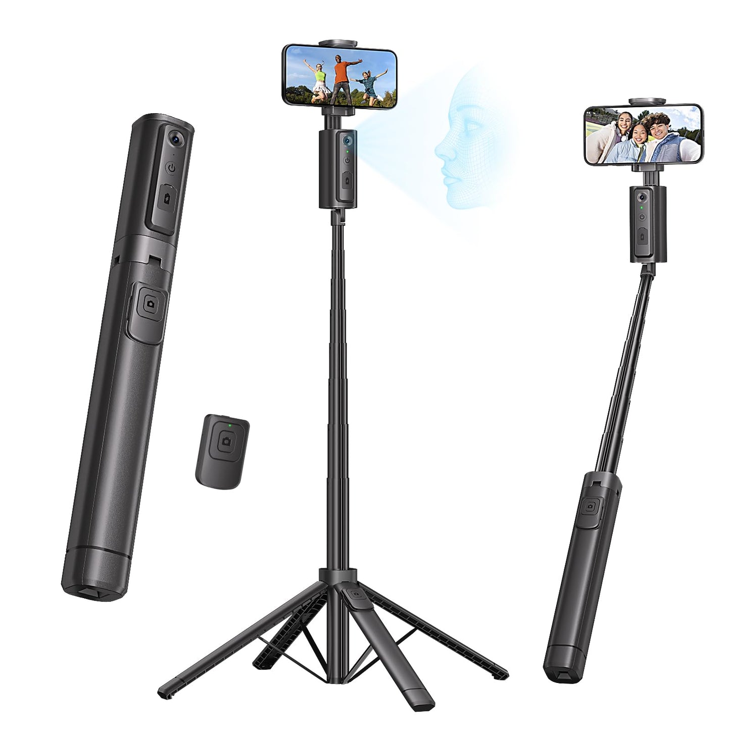 Fuloview Auto Face Tracking Tripod,67''Phone Tripod for iPhone,360° Rotation Follows Your Movement,Bluetooth Remote,Phone Holder for Vlog,Live