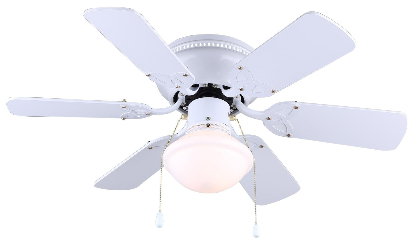 Twister 30-Inch Hugger Ceiling Fan in White - Compact Design with 6 Reversible White/Bleached Oak Blades, Includes Energy-Saving 60W LED Bulb, Ideal