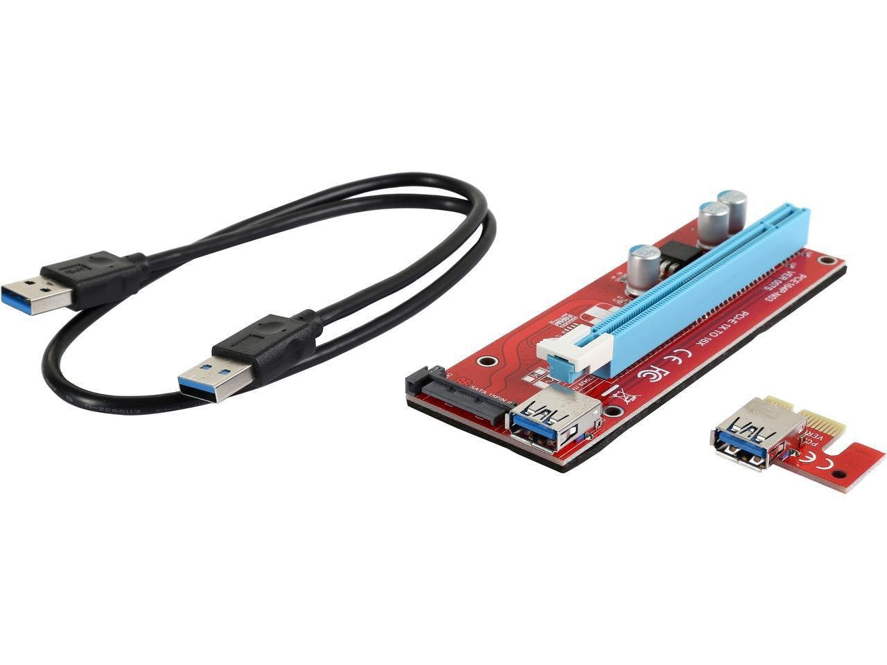 COBOC Riser 1X216X SATA USB3.0 PCI-E PCI Express 1X to 16X Riser Cable Card Adapter With SATA 15pin Power Slot, USB 3.0 Cable Dedicated for BTC