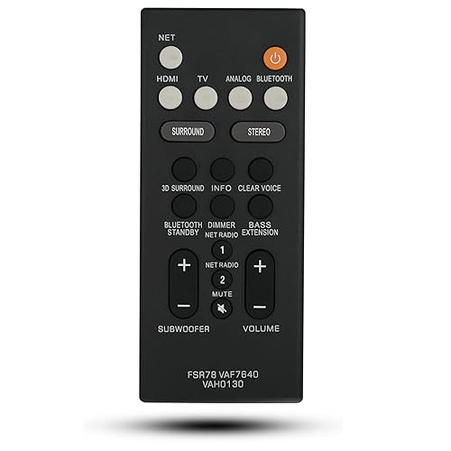 Replacement Remote for Yamaha YAS-103 YAS-105 YAS-106 YAS-107 ATS-1070 YAS-203 YAS-207 ATS-1030 ZV28960 ZV289600 FSR78 ATS 1060 Remote, Black Home