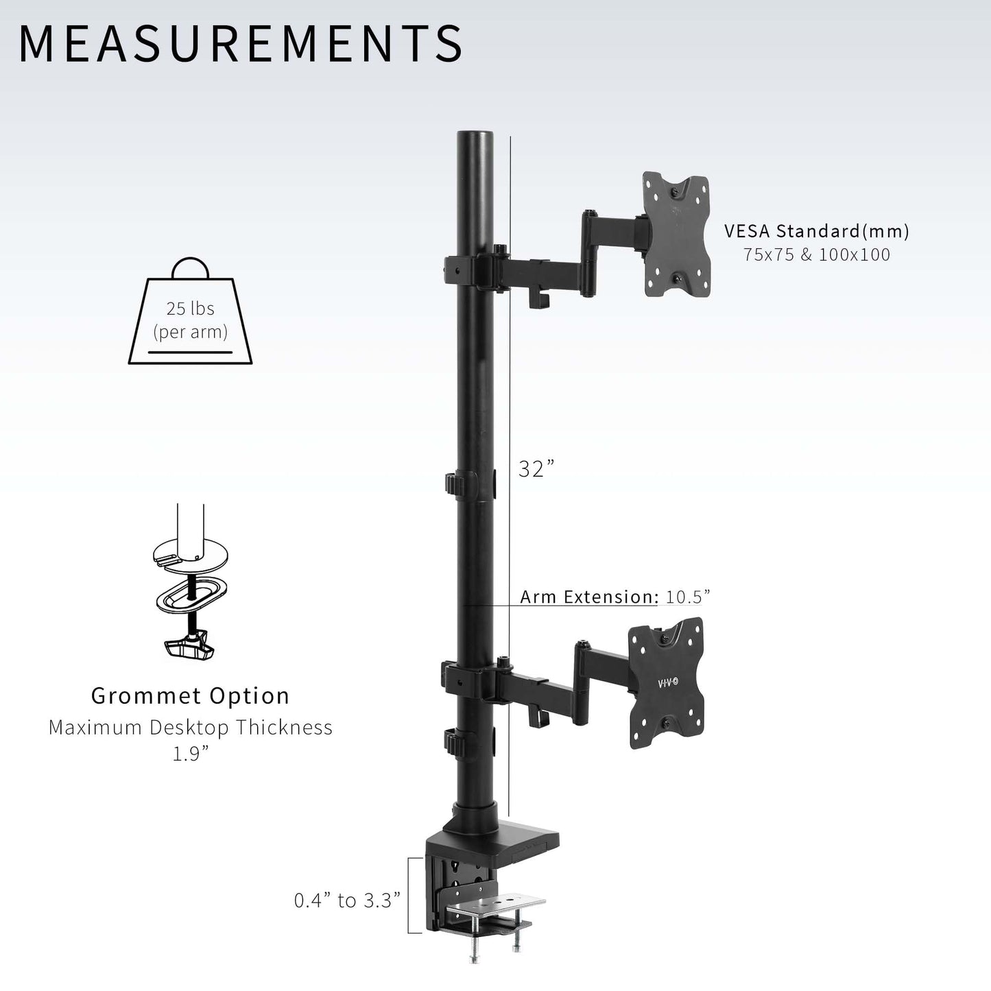 VIVO Dual Vertically Stacked Ultra-Wide Monitor Desk Mount with Extension Arms, Extra Tall Heavy Duty Adjustable Stand for 2 Ultrawide Screens up