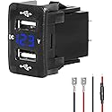 Levigo Car Charger USB 5V 4.2A Fast Charging Honda Car Power Socket with 2 Ports Switch Hole LED Voltage Meter Display Suitable for 12/24V Cars (36 *