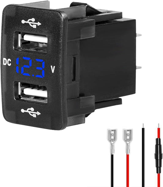 Levigo Car Charger USB 5V 4.2A Fast Charging Honda Car Power Socket with 2 Ports Switch Hole LED Voltage Meter Display Suitable for 12/24V Cars (36 *