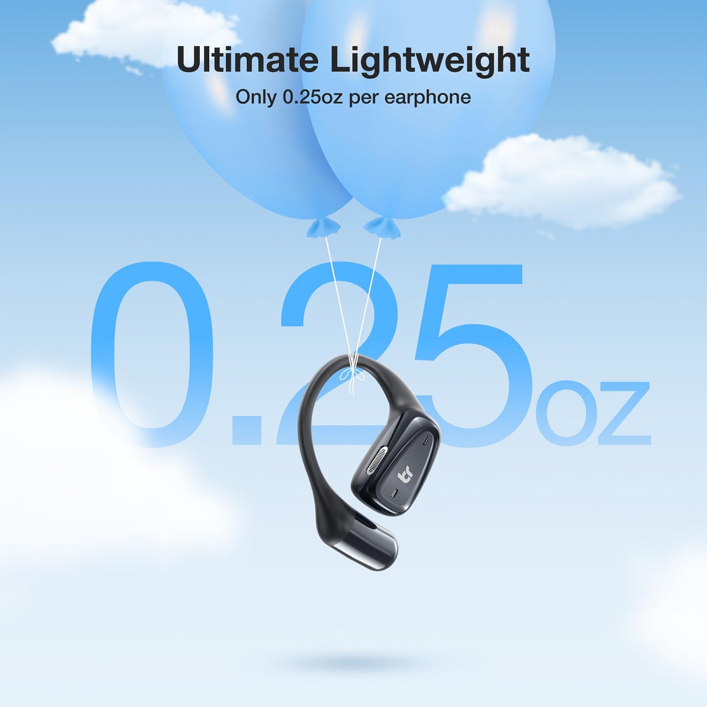 BlitzRock Open Ear Headphones 0.25oz Ultra Lightweight Comfort,0.7mm Thinner Earhooks, Bluetooth 5.4 Over The Ear Earbuds with Clear Calls, IPX7…