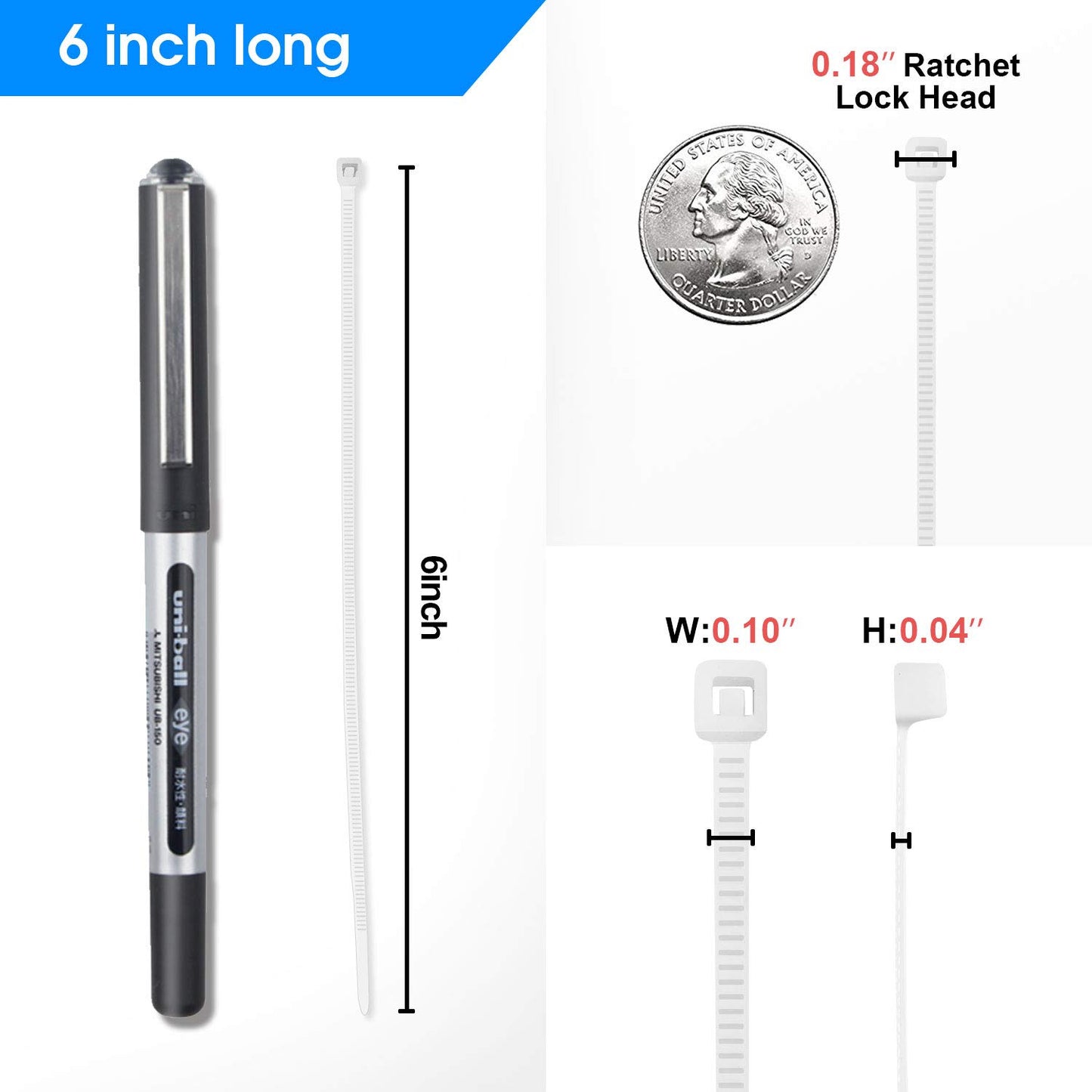 Simple Deluxe HICBLETIE6 200-Pack 6 Inch Self-Locking Versatile Nylon Cable Wire Zip Ties in Black & White, 6inch 200pcs